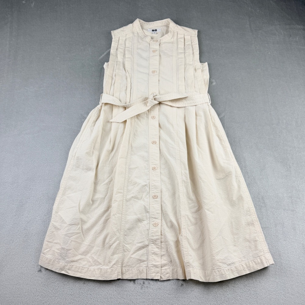 Uniqlo U Kids Beige Seersucker Sleeveless Shirt Dress 140 132-437749